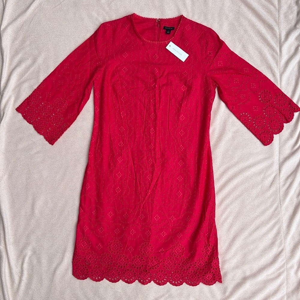 NWT ANN TAYLOR eyelet shift dress color hot hibiscus women’s size 2